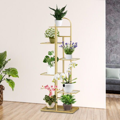 6 Tier 7 Pots Gold Metal Plant Stand Flowerpot Display Shelf Rack Indoor Decor - Image 5
