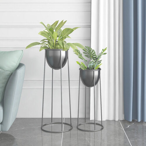 50cm Round Wire Metal Flower Pot Stand with Black Flowerpot Holder Rack Display - Image 3