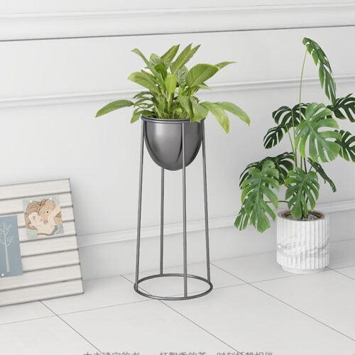 50cm Round Wire Metal Flower Pot Stand with Black Flowerpot Holder Rack Display - Image 4