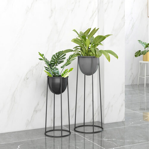 50cm Round Wire Metal Flower Pot Stand with Black Flowerpot Holder Rack Display - Image 5