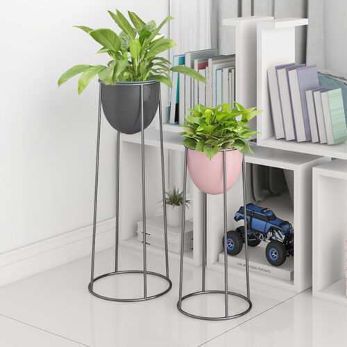 50cm Round Wire Metal Flower Pot Stand with Black Flowerpot Holder Rack Display - Image 6