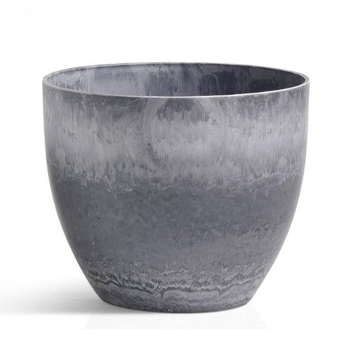 32cm Weathered Grey Round Resin Plant Flower Pot in Cement Pattern Planter Cachepot