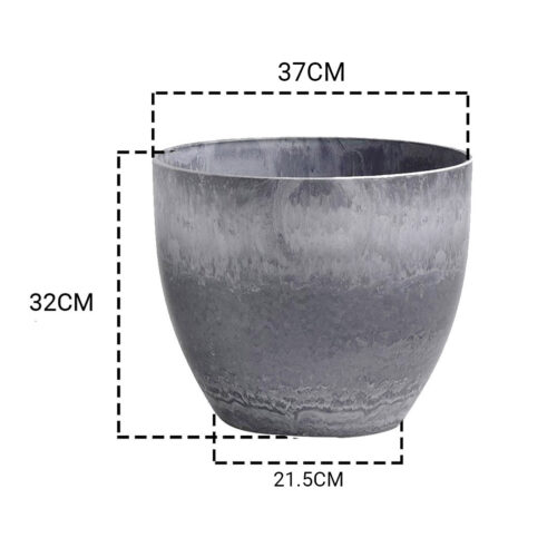 32cm Weathered Grey Round Resin Plant Flower Pot in Cement Pattern Planter Cachepot - Image 2