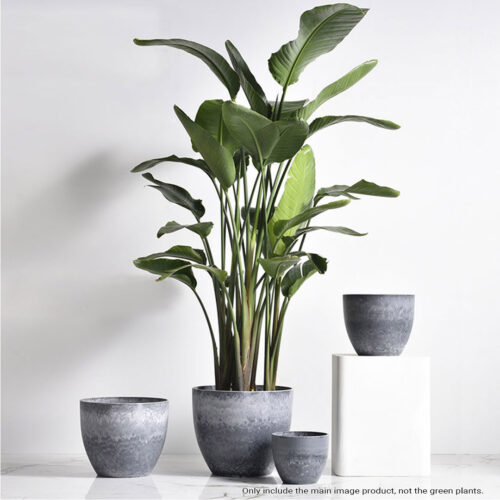 32cm Weathered Grey Round Resin Plant Flower Pot in Cement Pattern Planter Cachepot - Image 3