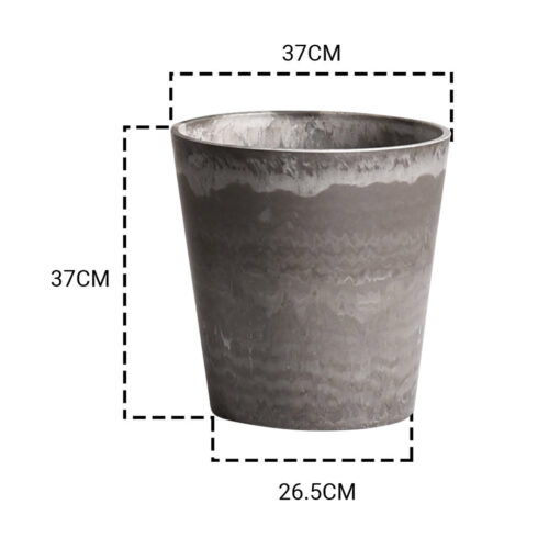 37cm Rock Grey Round Resin Tapered Plant Flower Pot in Cement Pattern Planter Cachepot - Image 2