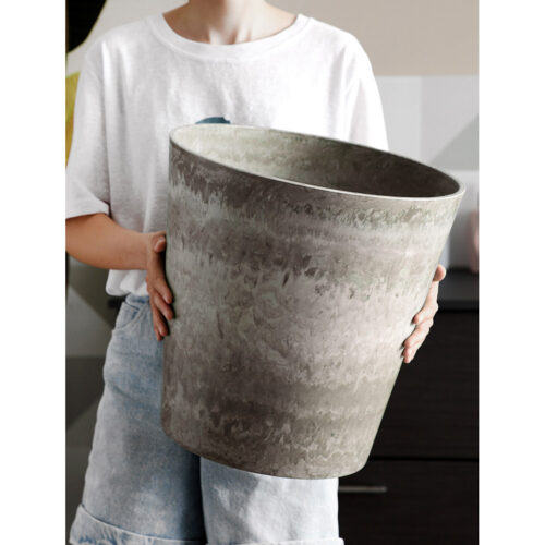 37cm Rock Grey Round Resin Tapered Plant Flower Pot in Cement Pattern Planter Cachepot - Image 5