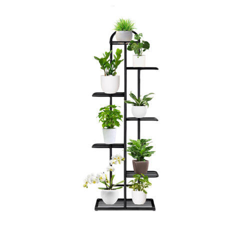 7 Tier 8 Pots Black Metal Plant Stand Flowerpot Display Shelf Rack Indoor Decor - Image 2