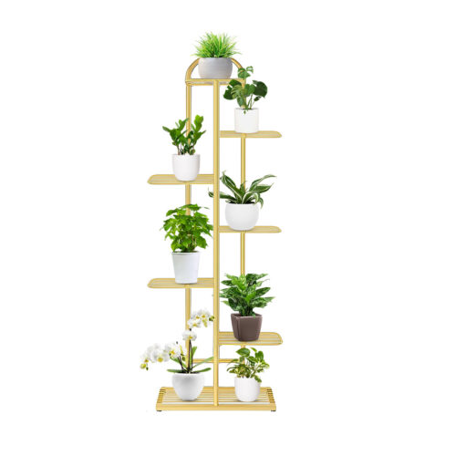 7 Tier 8 Pots Gold Metal Plant Stand Flowerpot Display Shelf Rack Indoor Decor