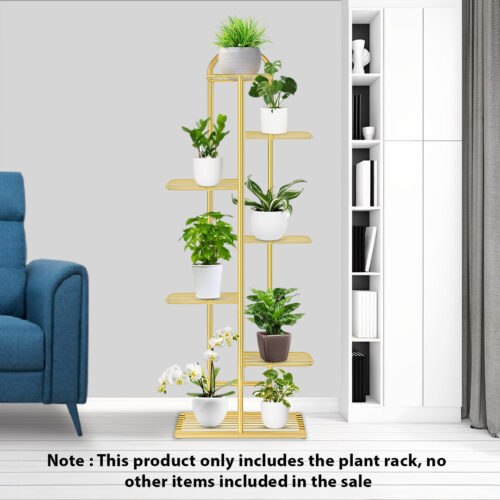 7 Tier 8 Pots Gold Metal Plant Stand Flowerpot Display Shelf Rack Indoor Decor - Image 2