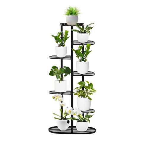 7 Tier 8 Pots Black Metal Plant Rack Flowerpot Storage Display Stand Holder Decor - Image 2