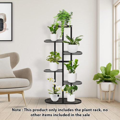 7 Tier 8 Pots Black Metal Plant Rack Flowerpot Storage Display Stand Holder Decor - Image 3