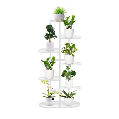 7 Tier 8 Pots White Metal Plant Rack Flowerpot Storage Display Stand Holder Decor