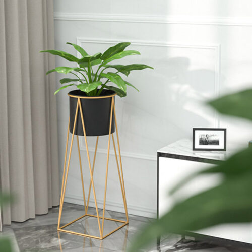 70cm Gold Metal Plant Stand with Black Flower Pot Holder Corner Shelf Rack Display - Image 4