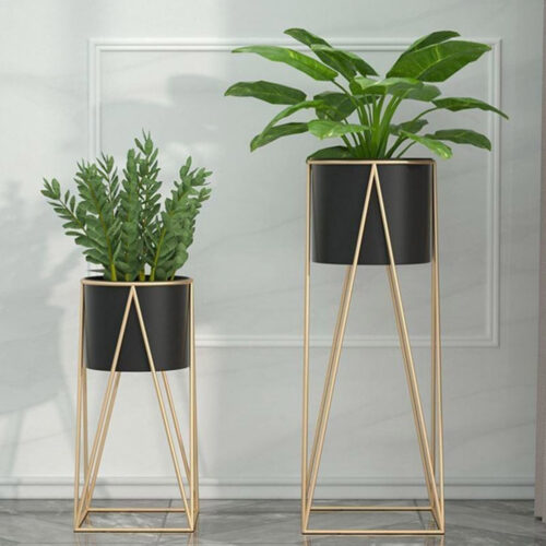 70cm Gold Metal Plant Stand with Black Flower Pot Holder Corner Shelf Rack Display - Image 5