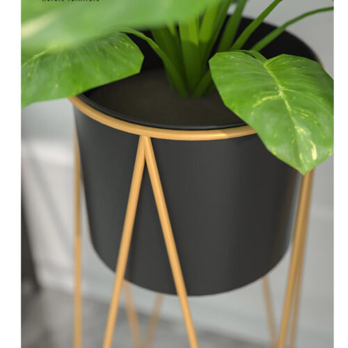 70cm Gold Metal Plant Stand with Black Flower Pot Holder Corner Shelf Rack Display - Image 6