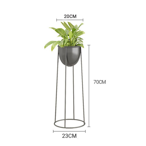 70cm Round Wire Metal Flower Pot Stand with Black Flowerpot Holder Rack Display - Image 2