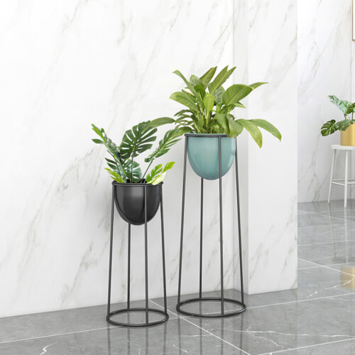 70cm Round Wire Metal Flower Pot Stand with Black Flowerpot Holder Rack Display - Image 5