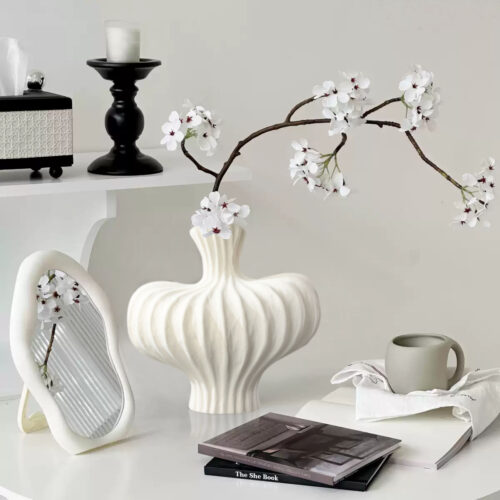 25X24cm Small Matte White Ornament Vases Countertop Porch Crafts Decor - Image 2