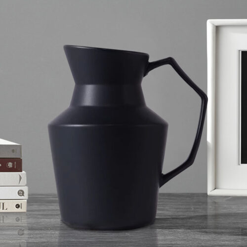2x 23.5cmx19.5cm Ornament Black Modern Ceramic Decorative Pitcher Vase with Handle - Image 2