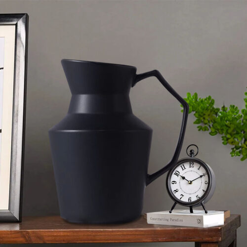 2x 23.5cmx19.5cm Ornament Black Modern Ceramic Decorative Pitcher Vase with Handle - Image 3