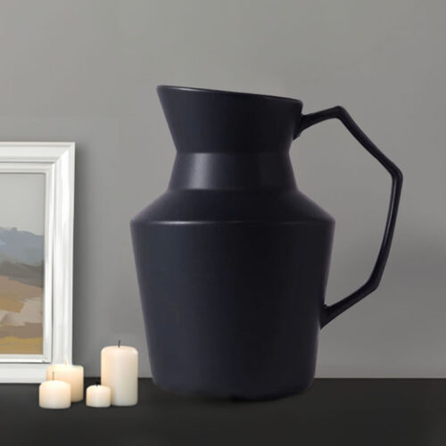 2x 23.5cmx19.5cm Ornament Black Modern Ceramic Decorative Pitcher Vase with Handle - Image 4