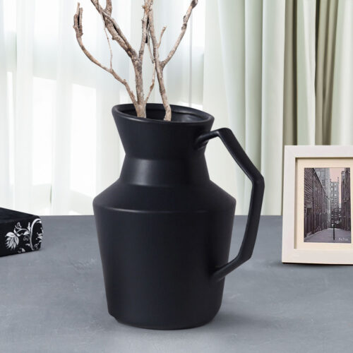 2x 23.5cmx19.5cm Ornament Black Modern Ceramic Decorative Pitcher Vase with Handle - Image 6