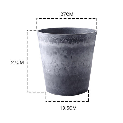 2x 27cm Weathered Grey Round Resin Plant Flower Pot in Cement Pattern Planter Cachepot - Image 2