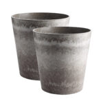 2x 27cm Rock Grey Round Resin Plant Flower Pot in Cement Pattern Planter Cachepot
