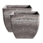 2x 27cm Rock Grey Square Resin Plant Flower Pot in Cement Pattern Planter Cachepot
