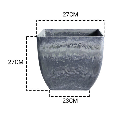 2x 27cm Weathered Grey Square Resin Plant Flower Pot in Cement Pattern Planter Cachepot - Image 2