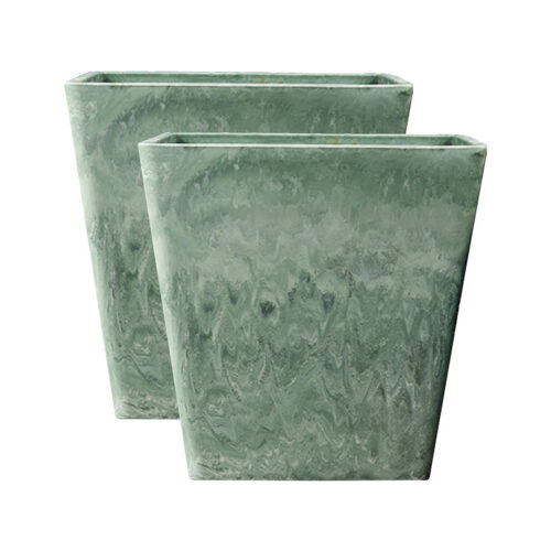 2x 27cm Green Grey Square Resin Plant Flower Pot in Cement Pattern Planter Cachepot