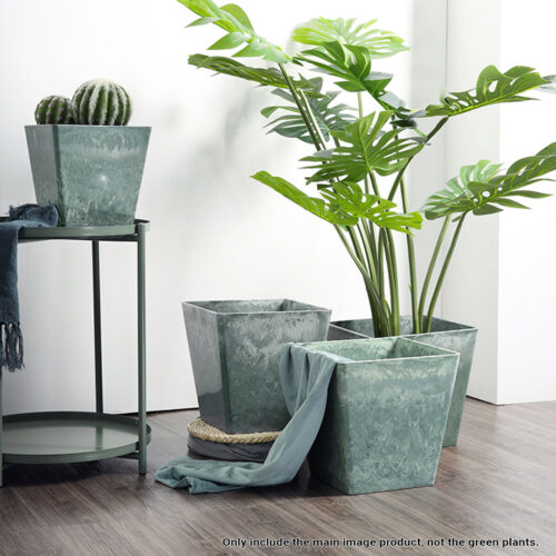 2x 27cm Green Grey Square Resin Plant Flower Pot in Cement Pattern Planter Cachepot - Image 3