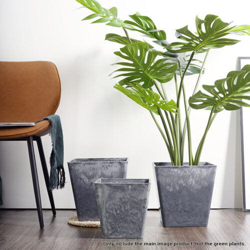2x 27cm Weathered Grey Square Resin Plant Flower Pot in Cement Pattern Planter Cachepot - Image 3