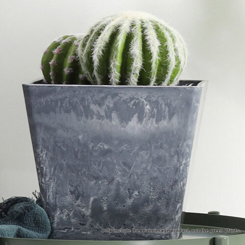 2x 27cm Weathered Grey Square Resin Plant Flower Pot in Cement Pattern Planter Cachepot - Image 6