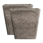 2x 27cm Sand Grey Square Resin Plant Flower Pot in Cement Pattern Planter Cachepot