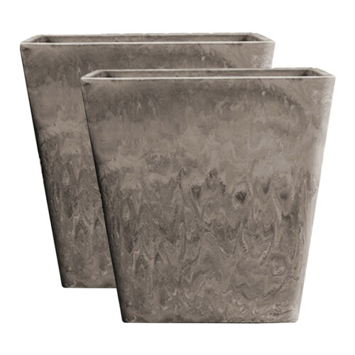 2x 27cm Sand Grey Square Resin Plant Flower Pot in Cement Pattern Planter Cachepot