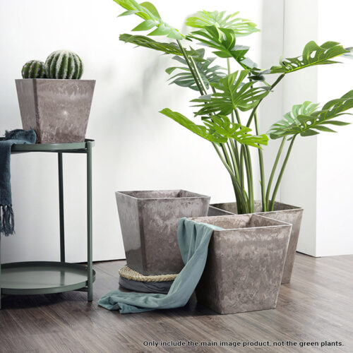 2x 27cm Sand Grey Square Resin Plant Flower Pot in Cement Pattern Planter Cachepot - Image 4