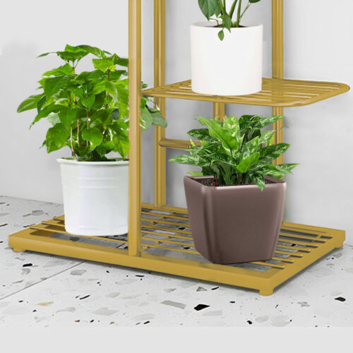 8 Tier 9 Pots Gold Metal Plant Stand Flowerpot Display Shelf Rack Indoor Decor - Image 7