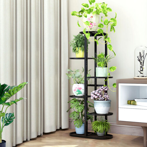 8 Tier 9 Pots Black Metal Plant Rack Flowerpot Storage Display Stand Holder Decor - Image 3