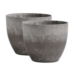 2x 27cm Rock Grey Round Resin Plant Flower Pot in Cement Pattern Planter Cachepot