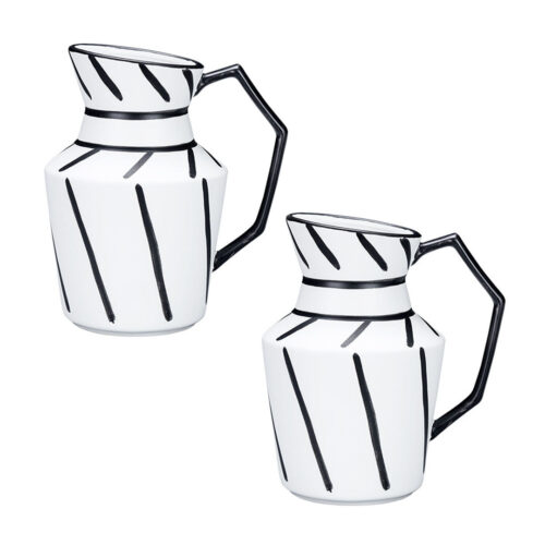 2x 23.5x19.5cm Ornament Modern Ceramic Decorative Pitcher Striped Vase with Handle with Geometric