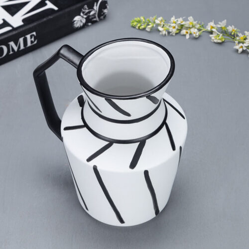 2x 23.5x19.5cm Ornament Modern Ceramic Decorative Pitcher Striped Vase with Handle with Geometric - Image 3