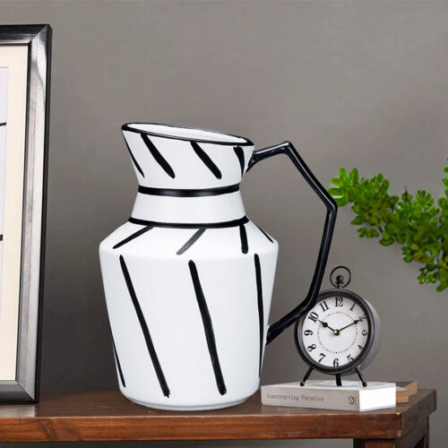 2x 23.5x19.5cm Ornament Modern Ceramic Decorative Pitcher Striped Vase with Handle with Geometric - Image 4
