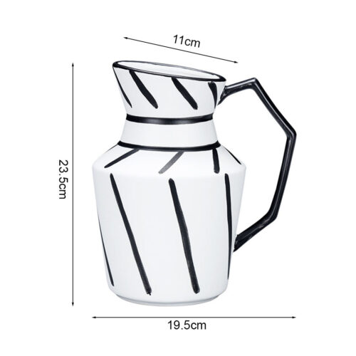 2x 23.5x19.5cm Ornament Modern Ceramic Decorative Pitcher Striped Vase with Handle with Geometric - Image 5