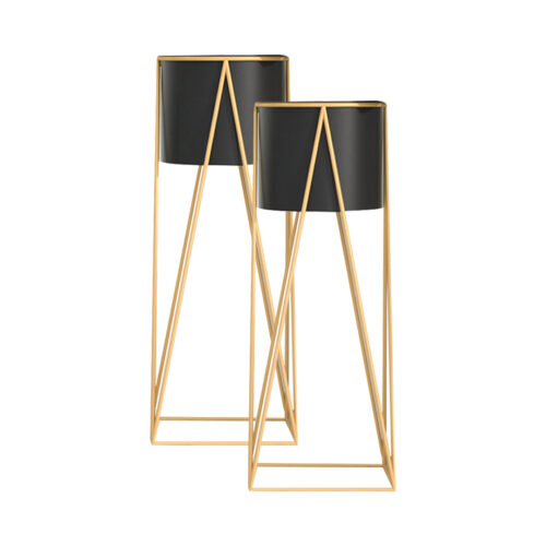 2x 50cm Gold Metal Plant Stand with Black Flower Pot Holder Corner Shelf Rack Display