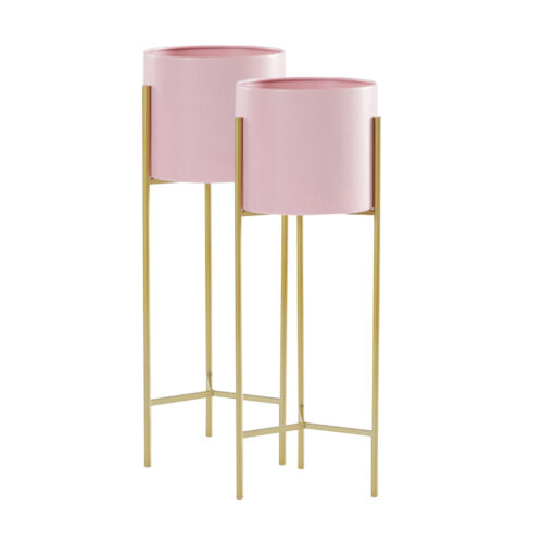 2x 2 Layer 60cm Gold Metal Plant Stand Pink Flower Pot Holder Corner Shelf Rack Display