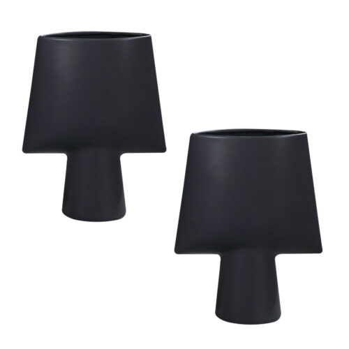 2x 21x25.5cm Small Black Ornament Geometric Decor Ceramic Vase Flower Pots Decorative