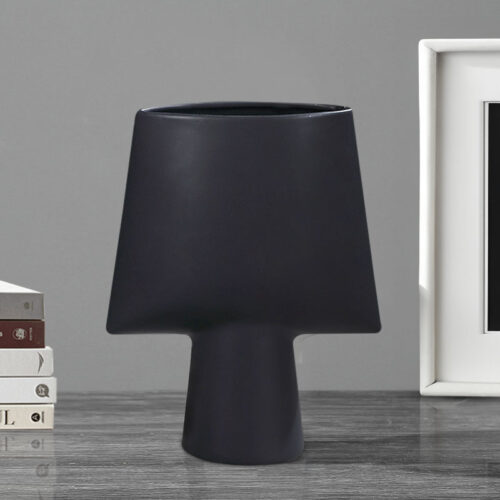 2x 21x25.5cm Small Black Ornament Geometric Decor Ceramic Vase Flower Pots Decorative - Image 3