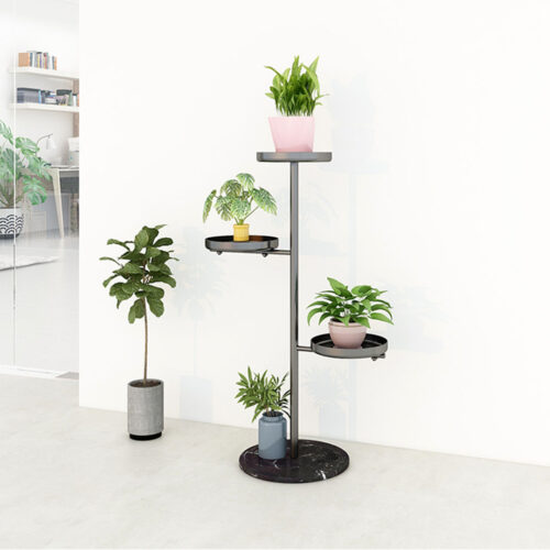3 Tier Black Round Plant Stand Flowerpot Tray Display Metal Decorative Shelf - Image 2