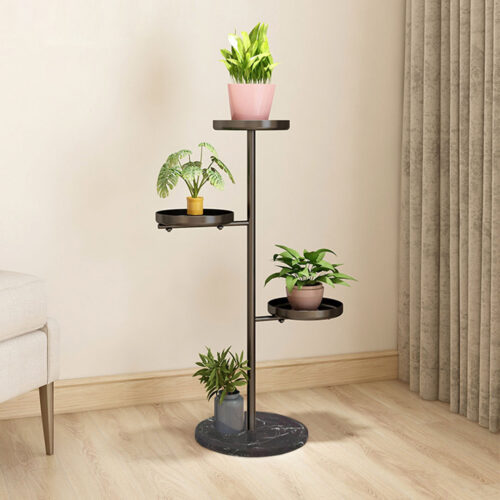 3 Tier Black Round Plant Stand Flowerpot Tray Display Metal Decorative Shelf - Image 4